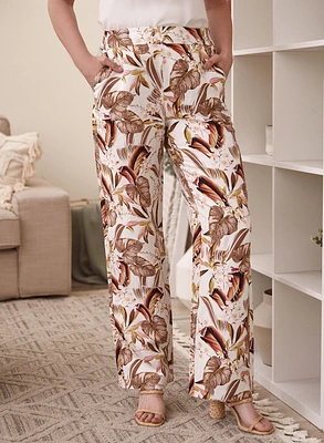 Pull-On Palm Leaf Print Pants