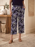 Paisley Print Gaucho Pull-On Pants