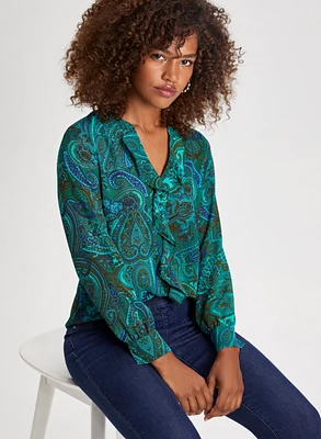 Paisley Print Ruffle Blouse