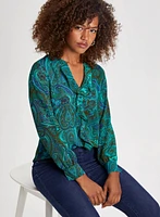 Paisley Print Ruffle Blouse