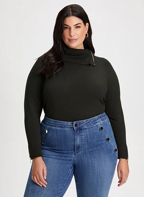 Zipper Detail Split Turtleneck Sweater