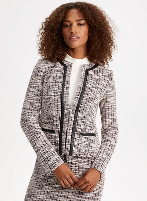 Vegan Leather Detail Bouclé Jacket