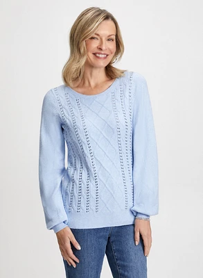 Beaded Cable Knit Motif Sweater