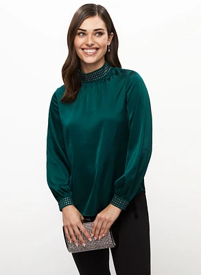 Satin Rhinestone Popover Top