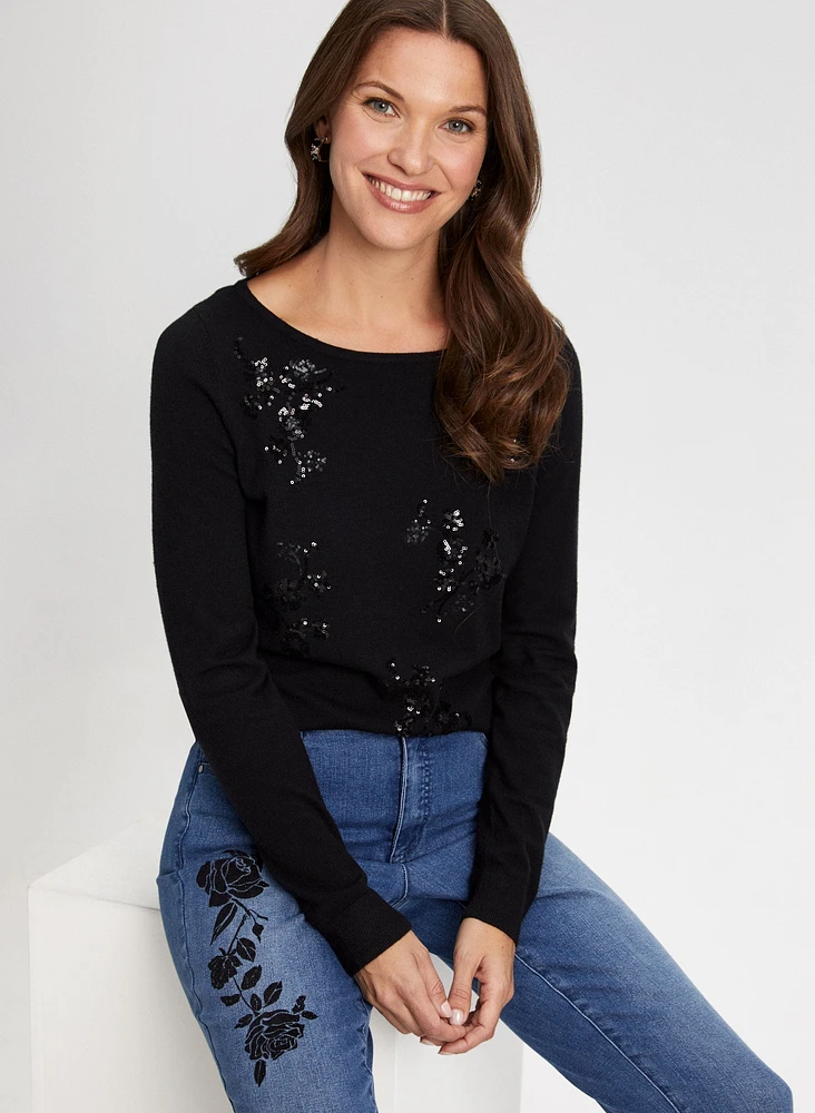 Floral Sequin Detail Top