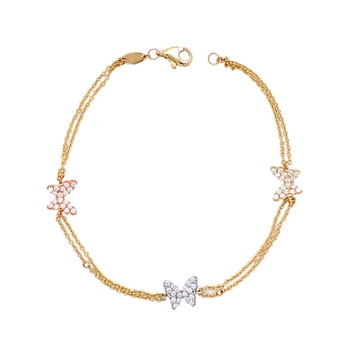 3-TONE 10K GOLD BRACELET - 7.25''