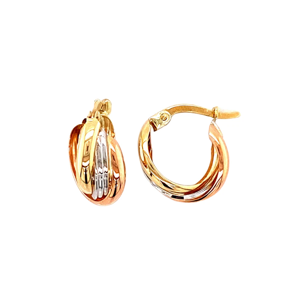 10K 3 TONE GOLD HOOPS - 13MM