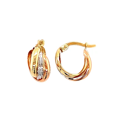 10K 3 TONE GOLD HOOPS - 13MM