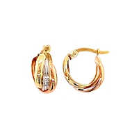 10K 3 TONE GOLD HOOPS - 13MM