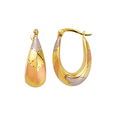 10K GOLD HOOPS 3 TONES 14X21MM