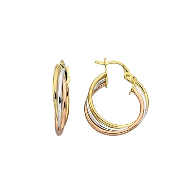 14K 3 TONES GOLD HOOPS - 15X3MM