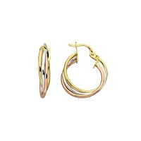 14K 3 TONES GOLD HOOPS - 15X3MM