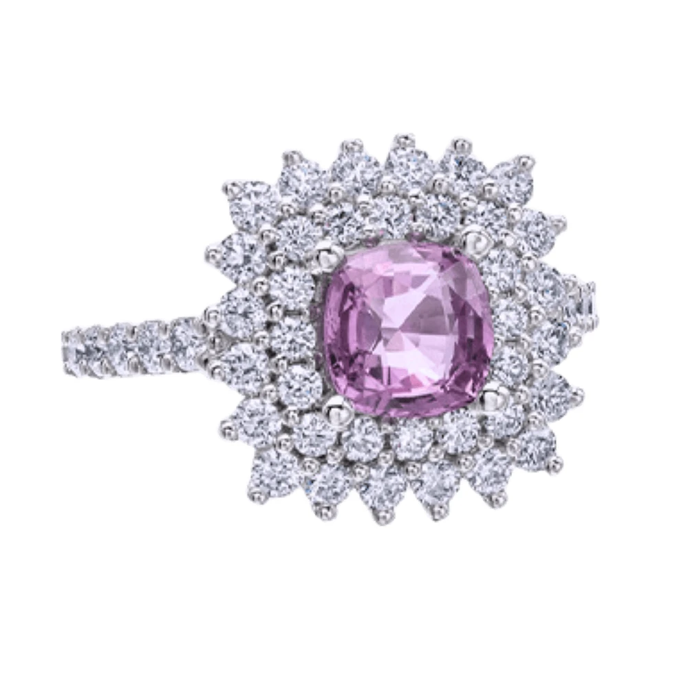 BAGUE SAPHIR ROSE 7MM OR BLANC 18K