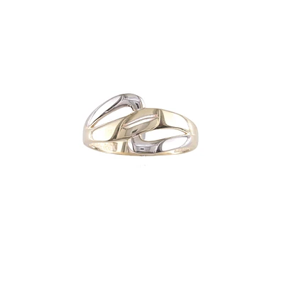 10K YELLOW GOLD AND RHODIUM RING