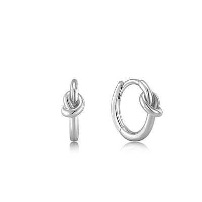 SILVER KNOT HUGGIE HOOP EARRINGS