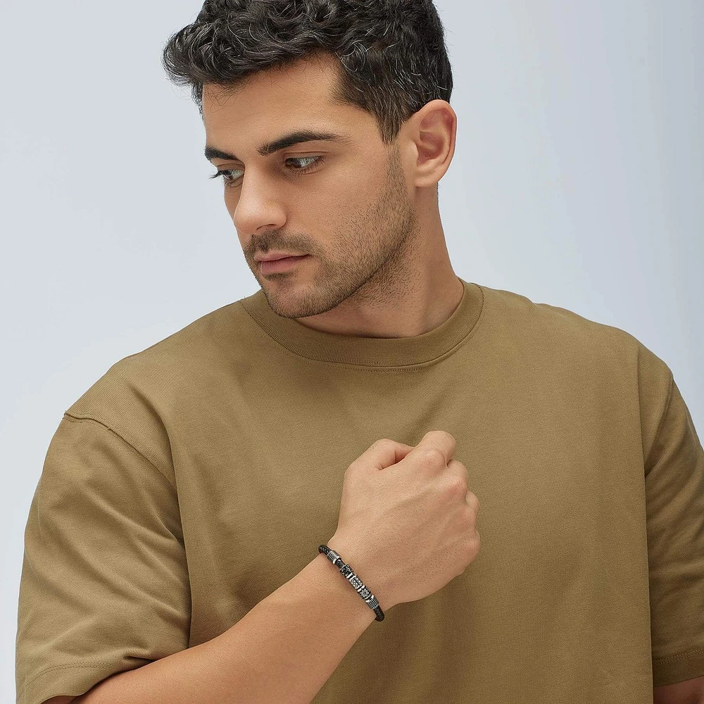 LEATHER AND 316L STEEL BRACELET - 8
