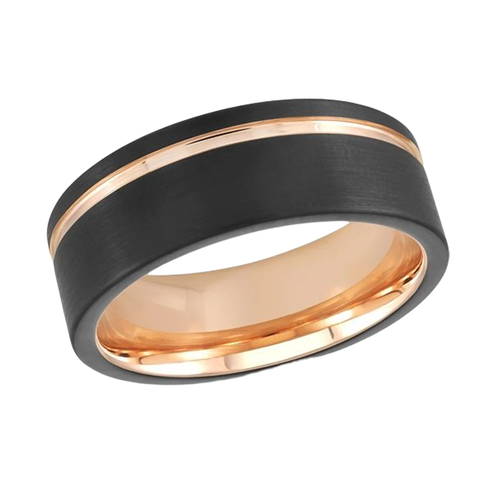 PINK PLATED BLACK TUNGSTEN RING 8MM