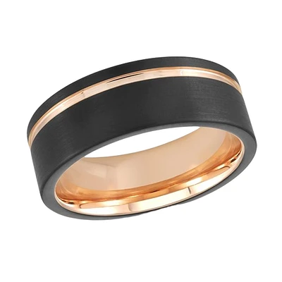 PINK PLATED BLACK TUNGSTEN RING 8MM