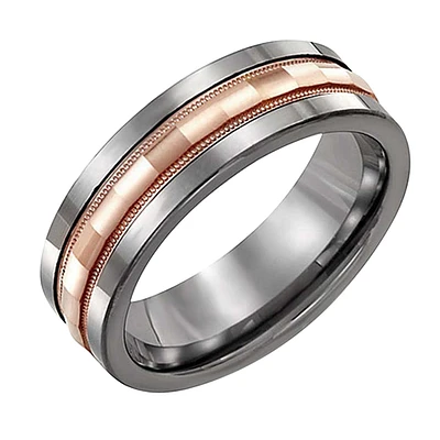 TUNGSTEN AND 10K PINK GOLD RING 7MM