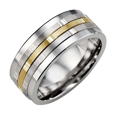 TUNGSTEN 2 TONE 10K GOLD RING 9MM