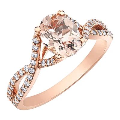 BAGUE EN OR 10K MORGANITE  DIAMANT