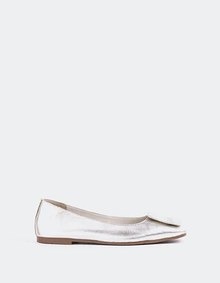 L'INTERVALLE Ferron Women's Ballerina Flat Shoe Silver Metal Leather