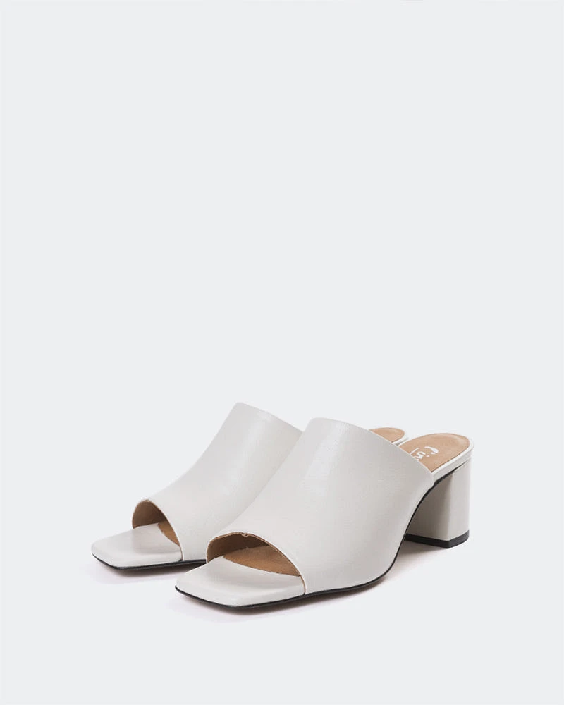 L'INTERVALLE Pelham Women's Sandal Mid Heel Mules Off White Leather