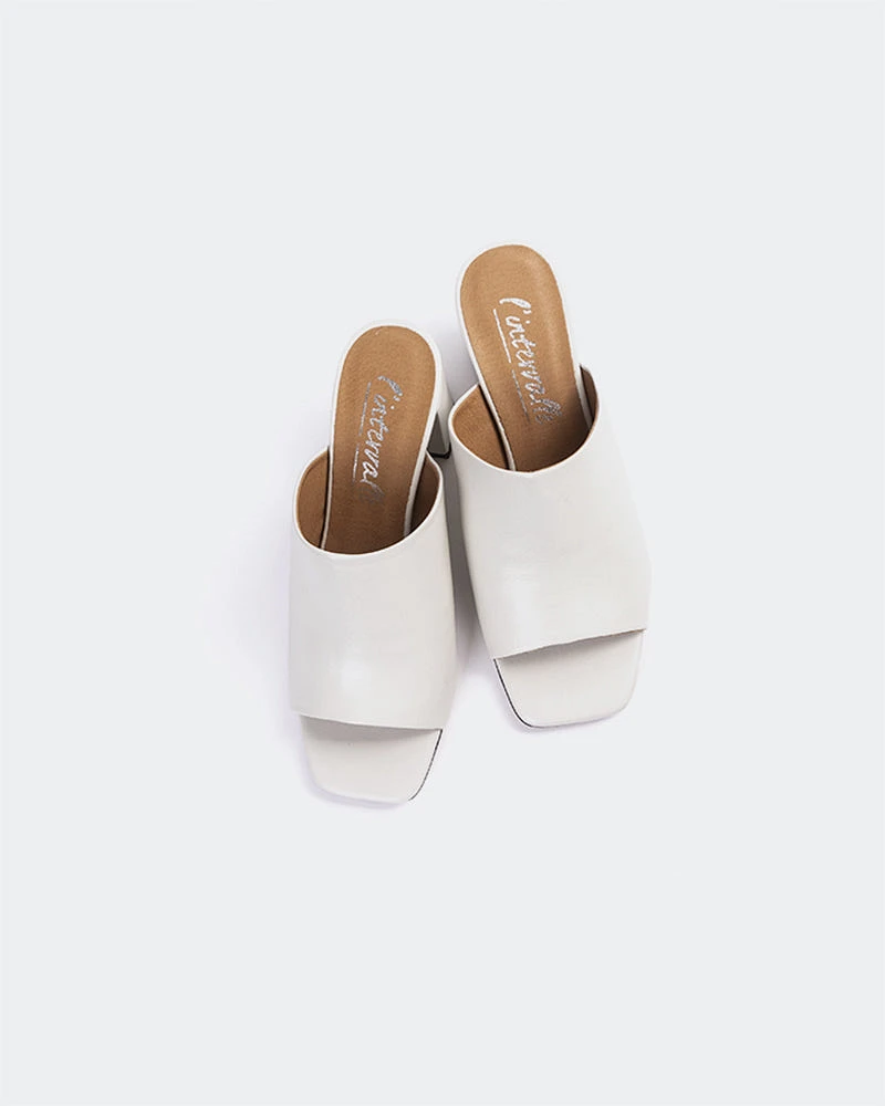 L'INTERVALLE Pelham Women's Sandal Mid Heel Mules Off White Leather