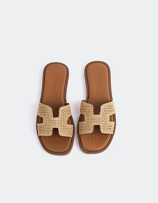 L'INTERVALLE Valmy Women's Flat Sandal Mule Camel Raffia