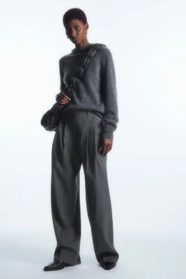 Wide-leg tailored twill trousers