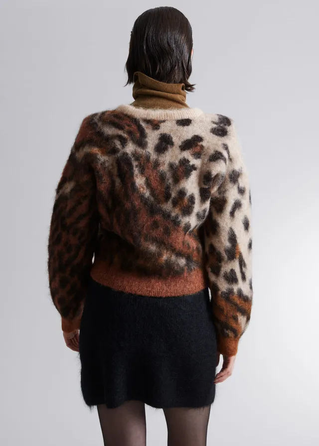 amp; Other Stories + Leopard Puff Sleeve Wool Blend Cardigan