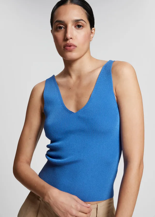 Another Love: Cleo Ribbed Crew Neck Tank, Dusty Blue