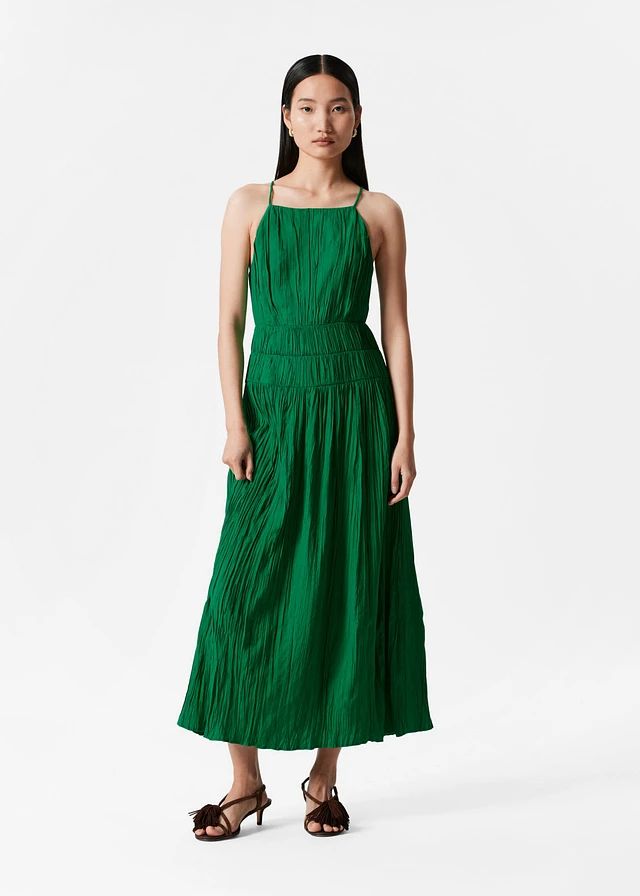and other stories green dress & Other Stories satin long sleeve maxi dress with drape back in green –  ASOS Sample Sale main image 1