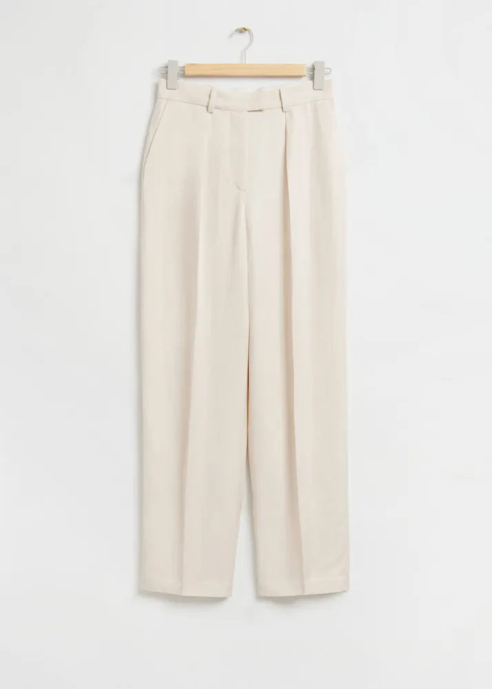 Relaxed High Waisted Cotton Trousers - Light Beige - Straight - & Other  Stories