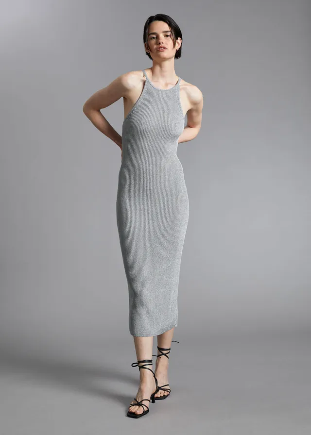 COS THE METALLIC FLARED SLIP DRESS