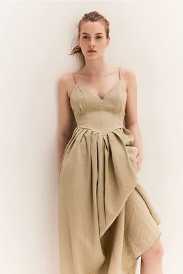 Crinkled Dress with Pleated Skirt