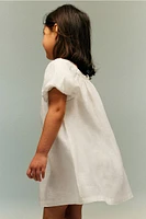 Balloon-sleeved Linen Dress