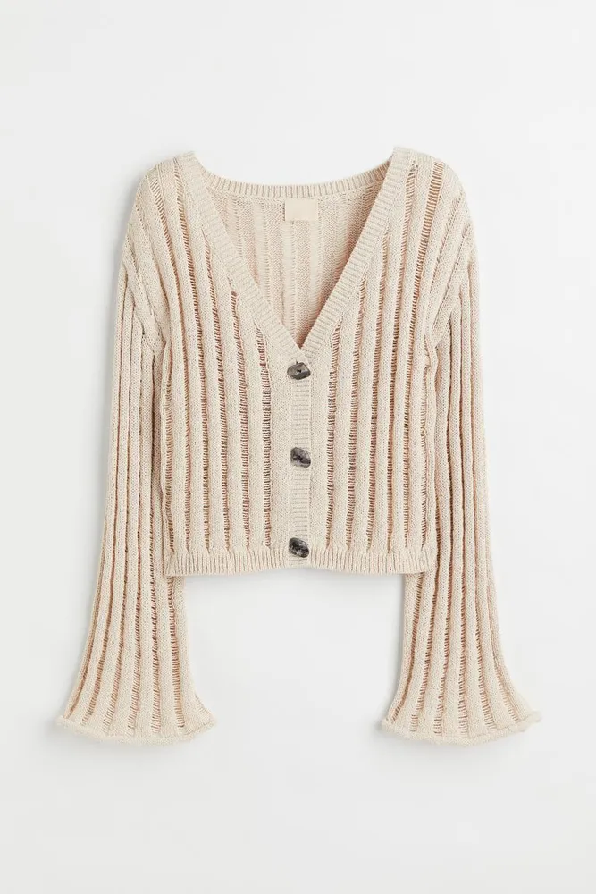 Beige Rib-Knit Cardigan