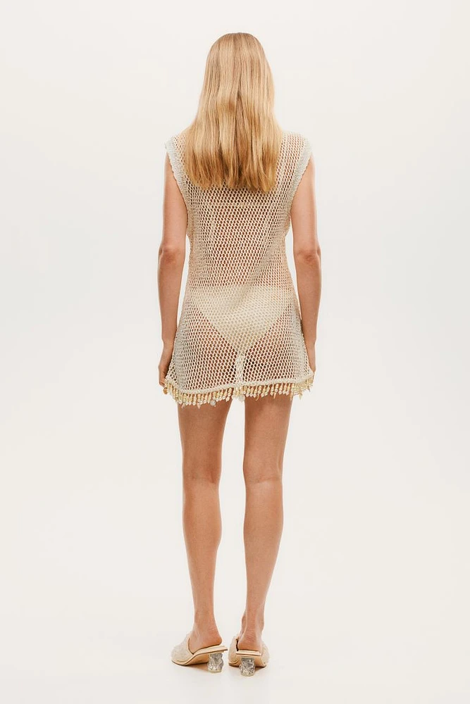 Embellished Mesh-knit Mini Dress