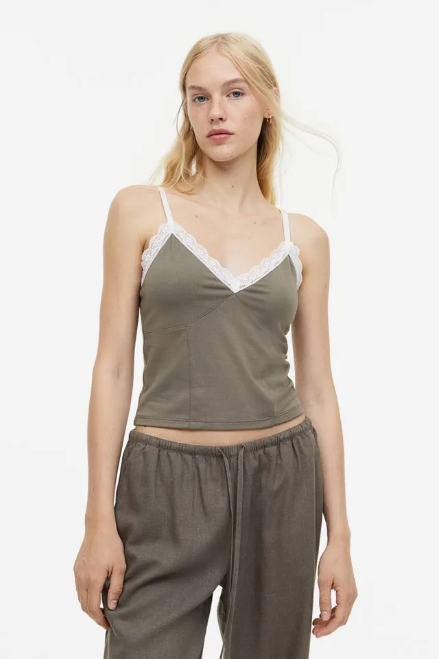 H&M Lace-trimmed Satin Top
