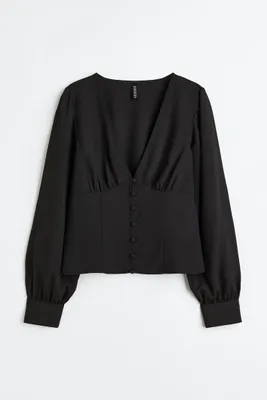 Button-front Crêped Blouse