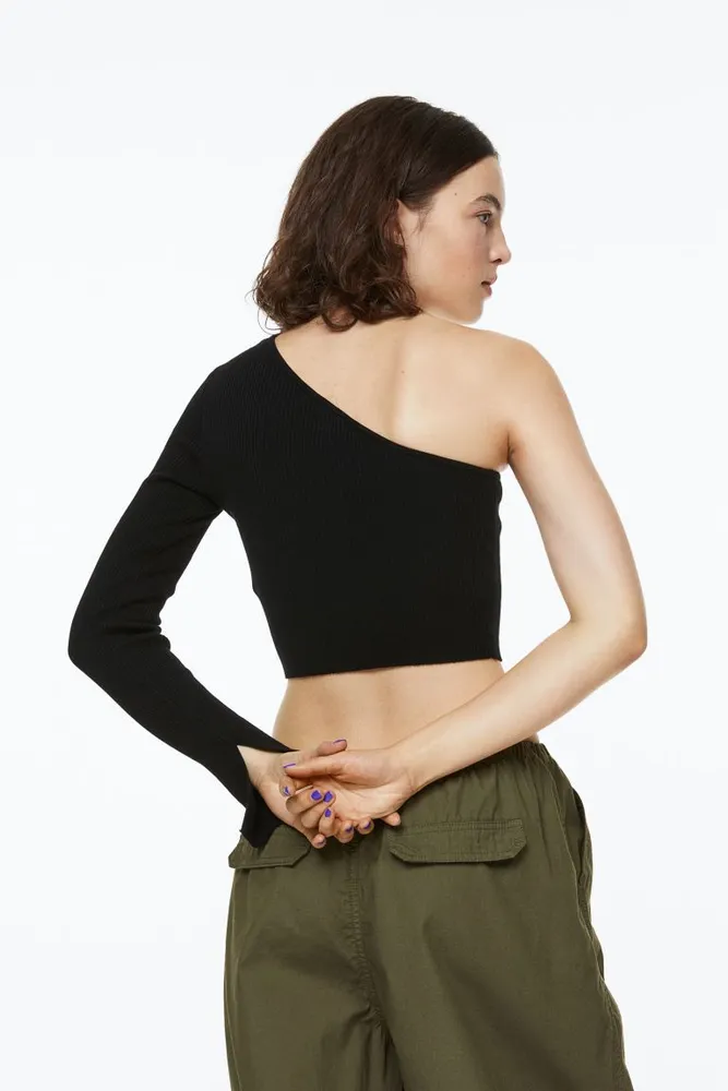 One-shoulder Rib-knit Top