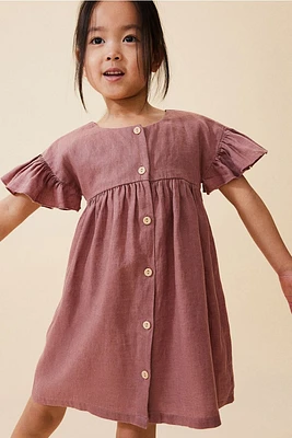 Flutter-sleeved Linen Dress