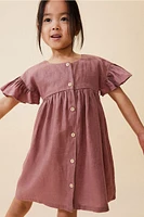 Flutter-sleeved Linen Dress