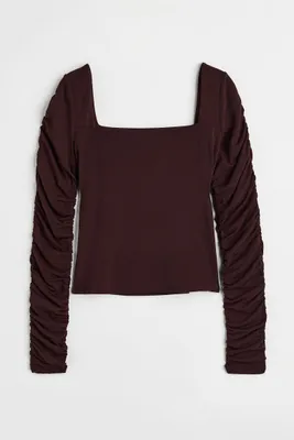 Gathered-sleeve Jersey Top
