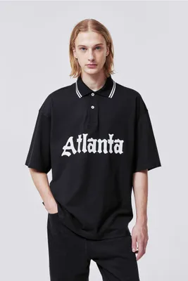 Oversized Fit Polo Shirt with Motif