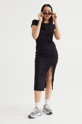 Ribbed Bodycon Dress with Drawstring