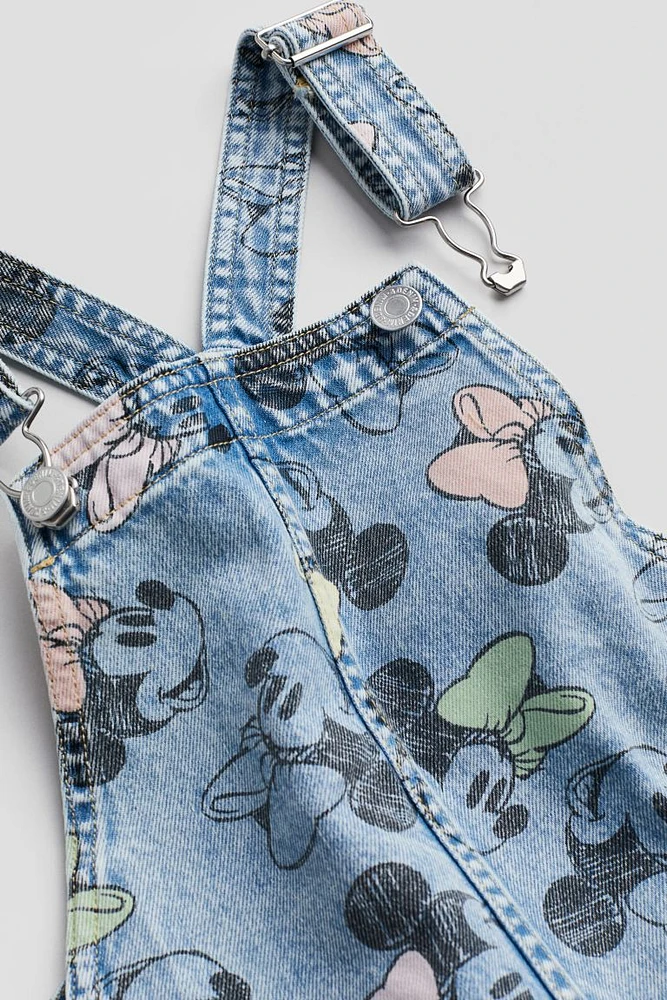 Printed Denim Overall Shorts