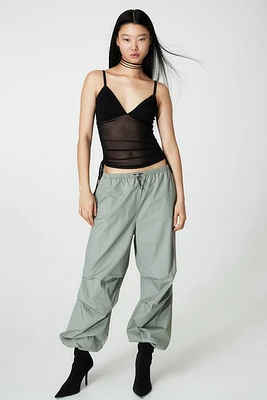 Drawstring-detail Mesh Top