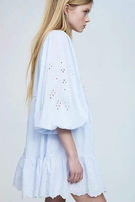 Balloon-sleeved Dress with Eyelet Embroidery